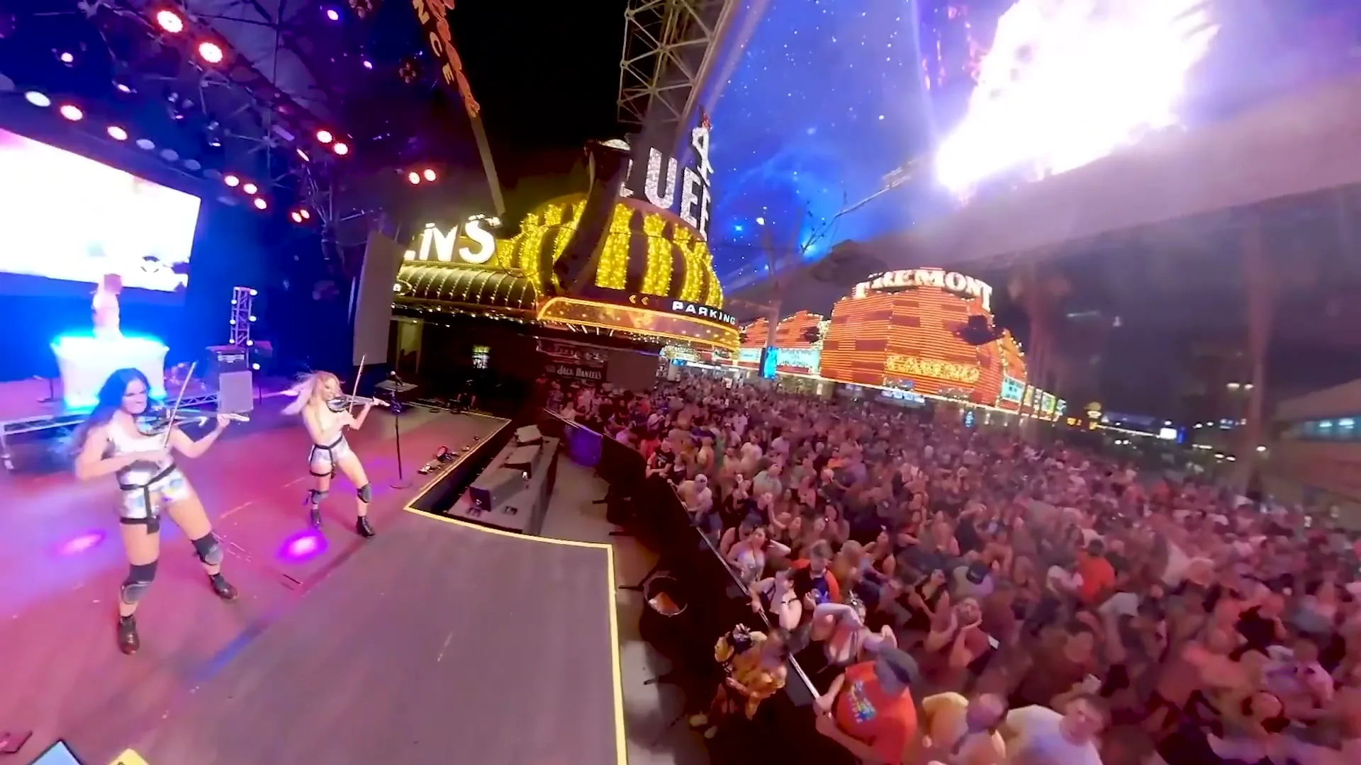 Festival entertainment: VYNILYN performing to a huge outdoor crowd on Fremont Street, Las Vegas